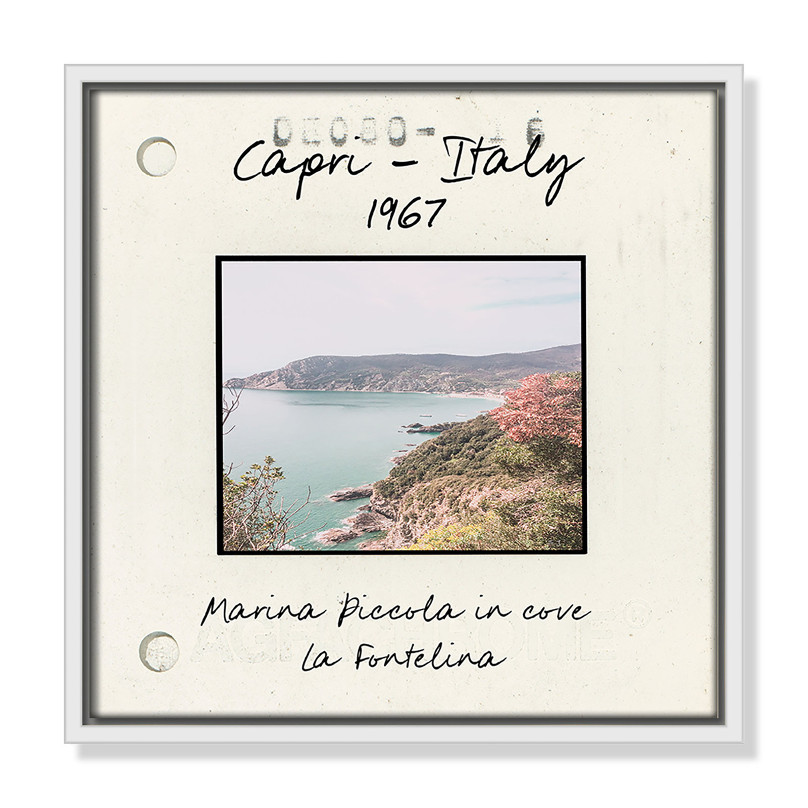 Travel Slide Collection "Capri, Italy - Marina Piccola" Print, White Floater Framed Canvas, 13.5" H x 13.5" W x 2" D