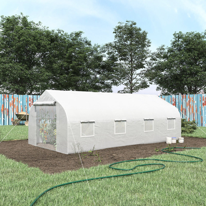 Grande serre de plain-pied 20 pi x 10 pi x 7 pi, en acier robuste, avec fenêtres en filet, ventilation galvanisée blanche, jardinage agréable,