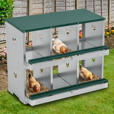 Metal Chicken Nesting Box – 3 Compartments, Ventilated Egg Laying Box, Roll Out Egg Tray, Easy-Clean, Heavy Duty, Efficient Egg Collection for Hens and Ducks, Green