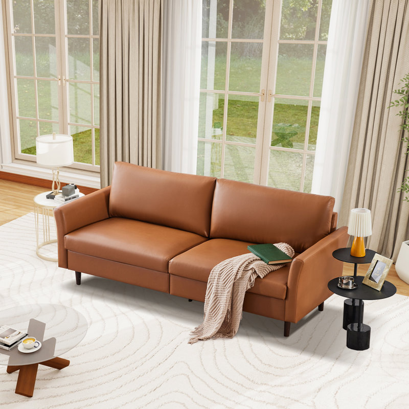 80.3'' Faux Leather Sofa, Assil  Mid Brown Faux Leather