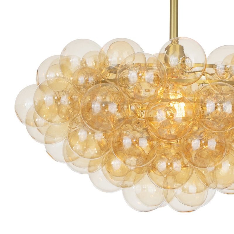 Bubbles Chandelier with Amber Glass, Natural Brass