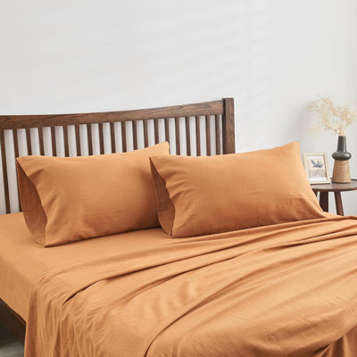 Belgian Linen Sheet Set Solid Color Natural Flax Cotton Blend Soft Breathable Farmhouse Bedding
