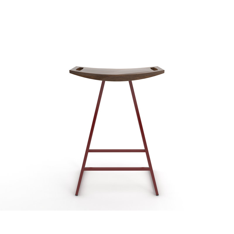 Robert Counter Stool with Metal Frame, Walnut, Counter Stool (24" Seat Height), Blood Red