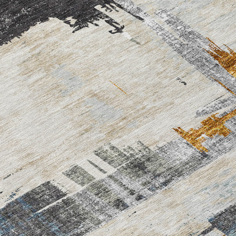 Tapis d'intérieur rond lavable abstrait gris anthracite 8 pi