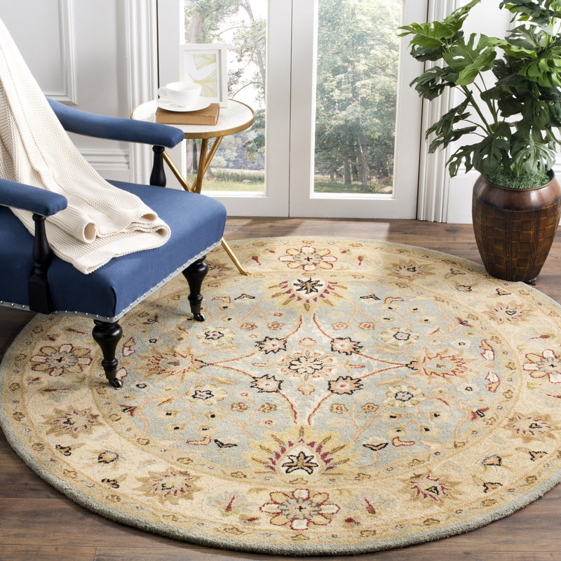 Dunbar Hand Tufted Wool/Cotton/Latex Oriental Rug in Light Blue/Ivory, Round 6'