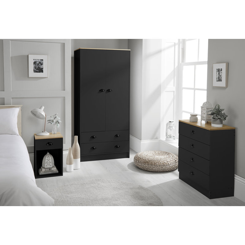 Kaitlin 2 Door Manufactured Wood Wardrobe, Black/Brown