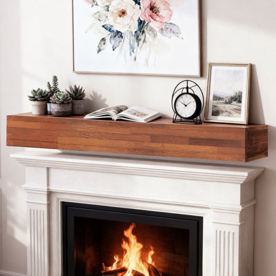 Rustic Wood Fireplace 72" Floating Wall Shelf For Home Decor Solid Construction, Invisible Hang Bracket, 50 Load And Attractive Appearance Modern