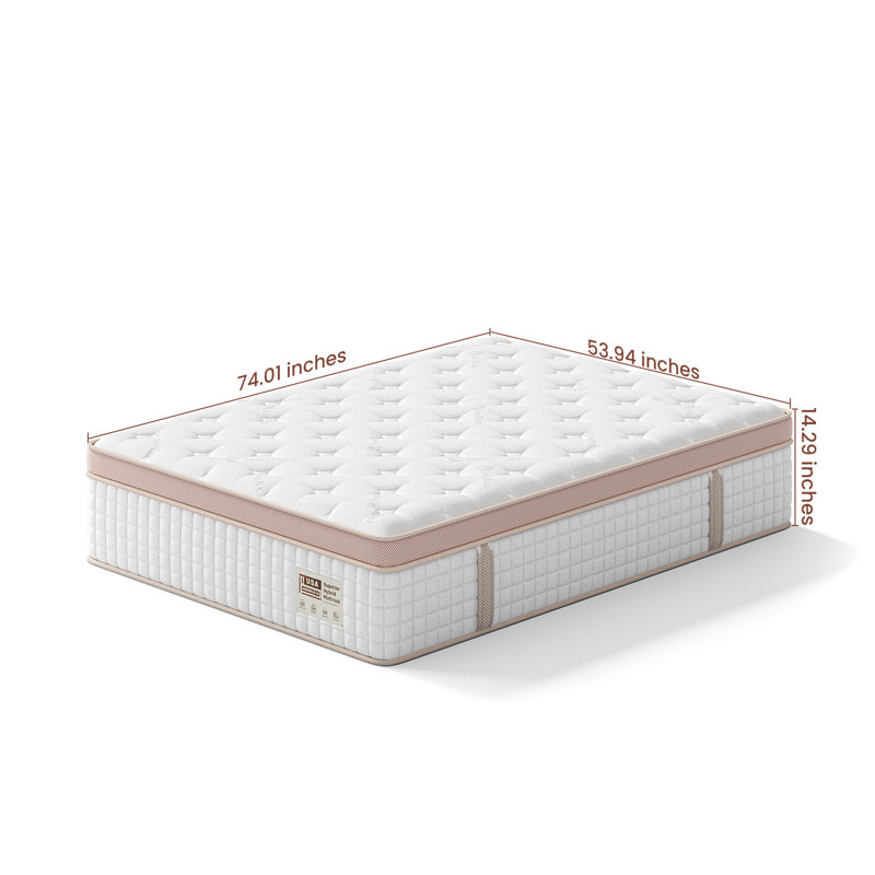 Matelas hybride moyen 12 po / 14 po avec ressorts ensachés et mousse de gel rafraîchissante, soulagement de la pression, isolement des mouvements et soutien des bords
