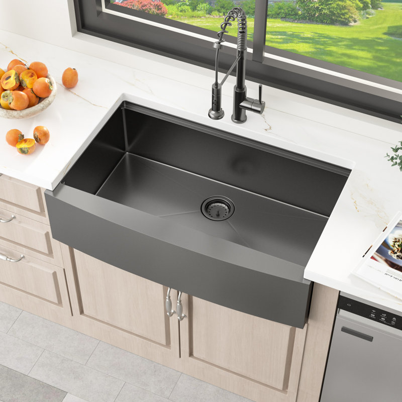 Évier de cuisine en acier inoxydable Farmhouse / Tablier, H 10 po x L 33 po x l 22 po, Bronze-noir