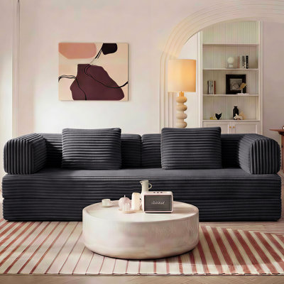 Lit convertible au sol avec dossier coussiné, modulaire désossé, sans assemblage, gris antique, velours côtelé pour salon industriel à compression qui se transforme en futon, accoudoirs et support dorsal, doux