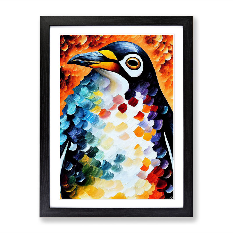 Penguin Portrait No.2 - Wall Art, Black Picture Frame, 36cm H x 27cm W, White