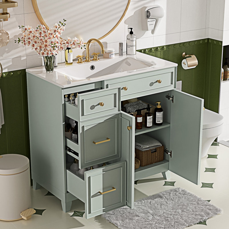 Meuble-lavabo moderne avec lavabo en résine, Vert