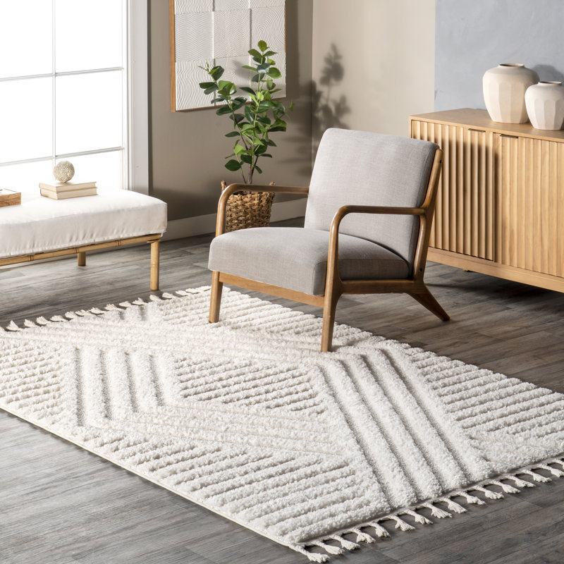 Geometric Shag Tassel Area Rug, Rectangle 6'7" x 9'