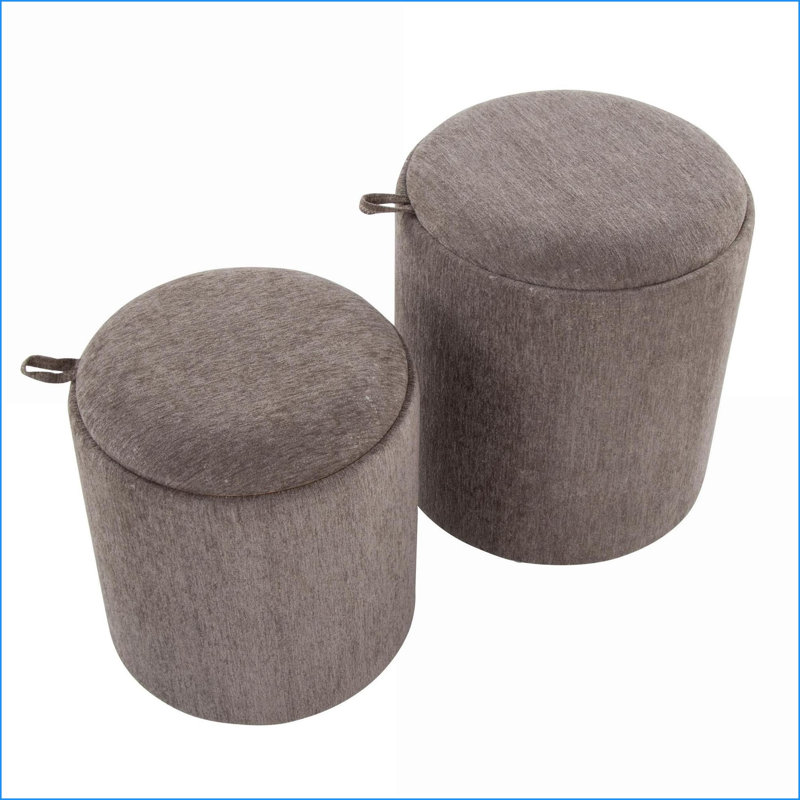 Ensemble de 2 repose-pieds Ottomans par LumiSource, gigogne contemporaine avec rangement sur plateau | Tissu noyer brun, Brun