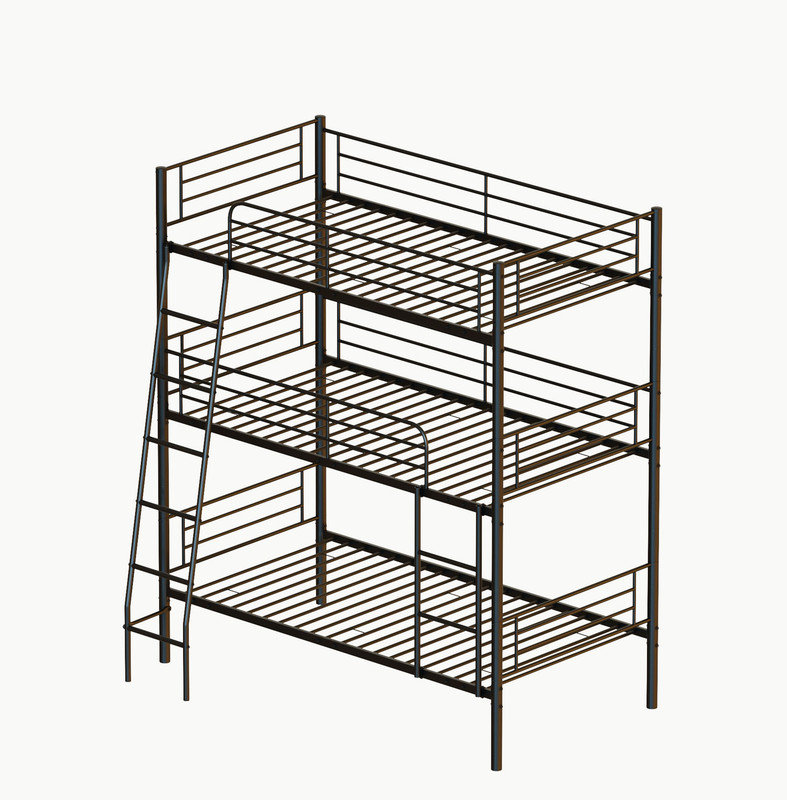 Le lit superposé triple en métal pour chambre à coucher peut être démonté en trois lits, Noir, noir, noir, noir