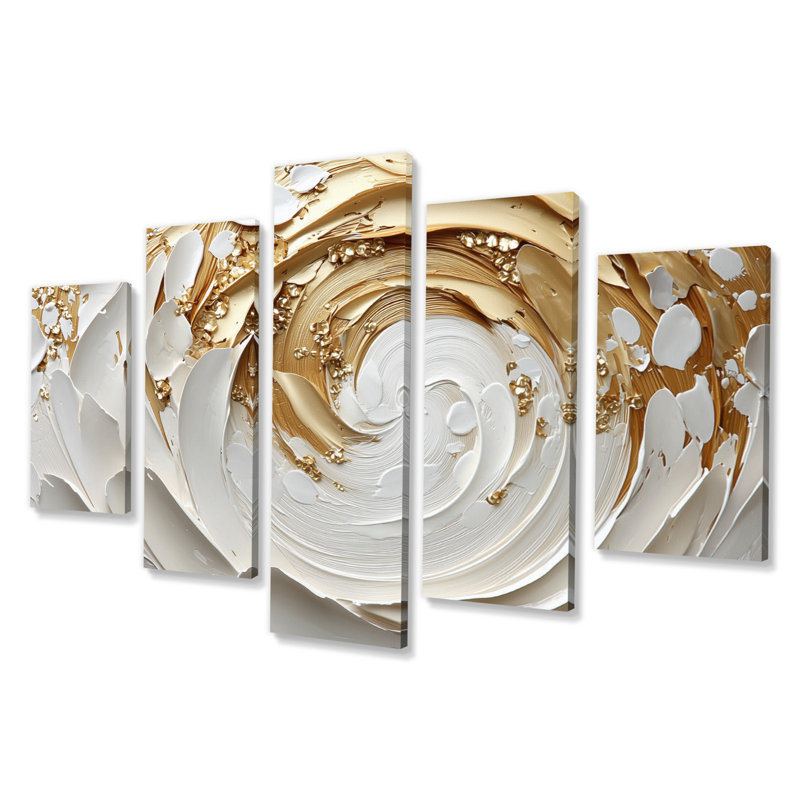 «White and Gold Rose In Vortex Love I», ensemble de reproductions d'art murales à spirales abstraites