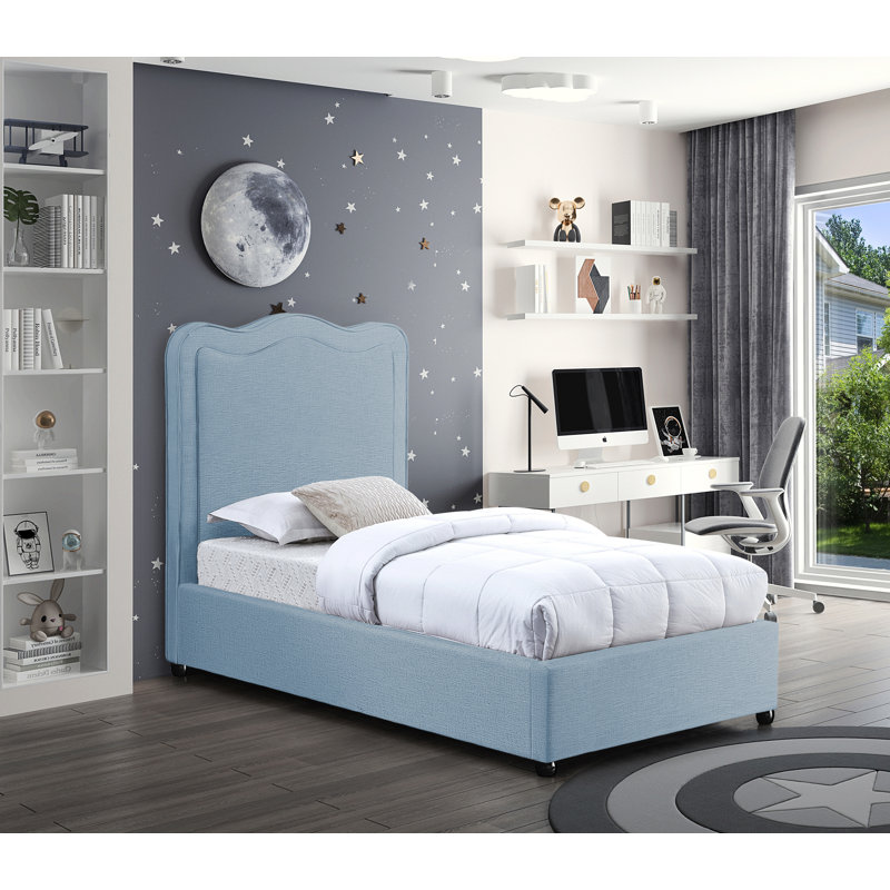Lit en tissu d'ameublement Glenside, Simple, Lin performance bleu clair