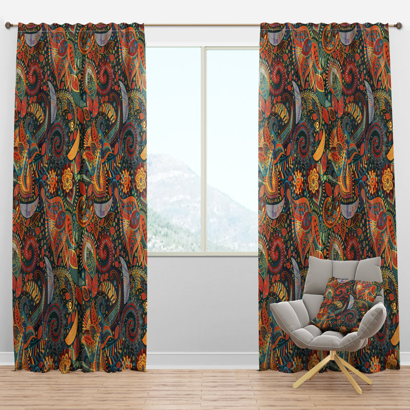 Paisley Floral Pattern Yellow Velvet Blackout Curtain Panel