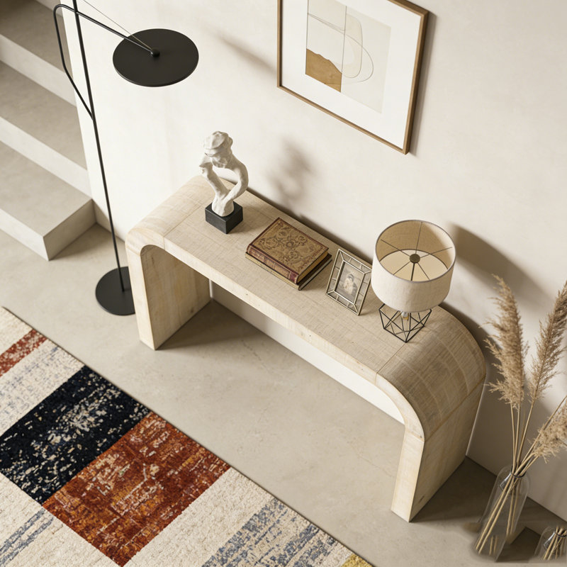 Console en bois 52 po avec rebord courbé, Naturel