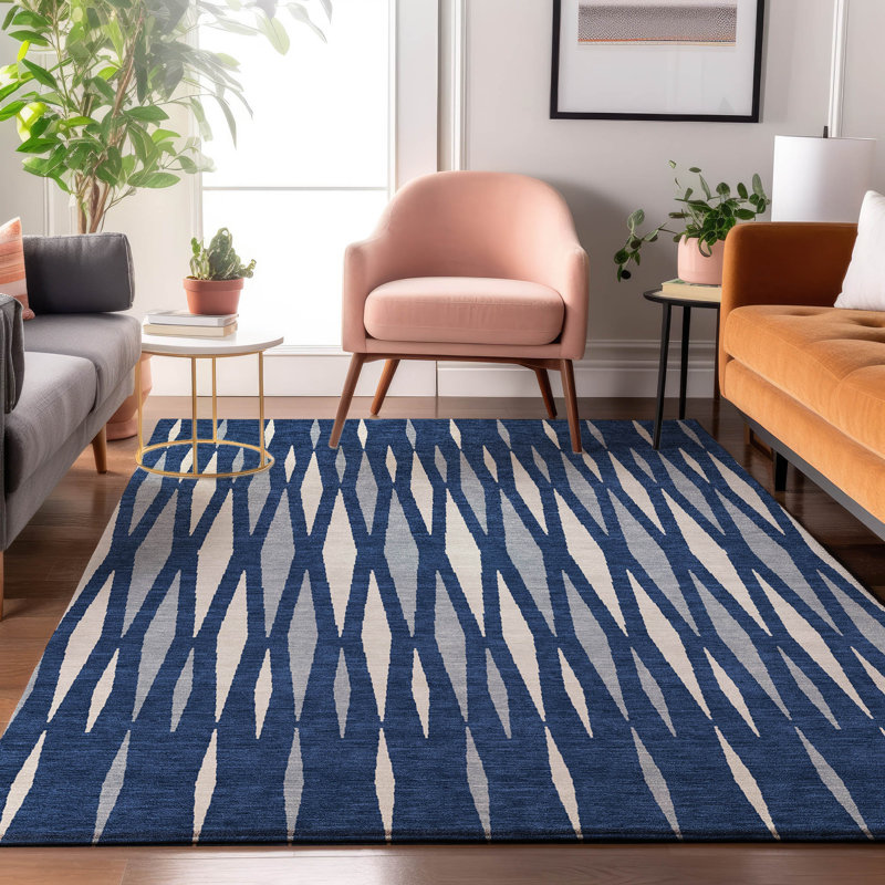 Premium Machine Washable Prisco Navy Rug, Rectangle 3' x 5'