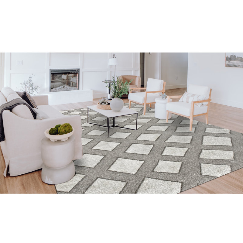 Linen Geometric Indoor Rug, Rectangle 4' x 6'