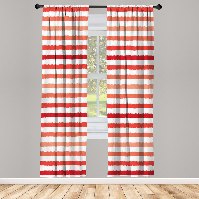 Microfiber Floral Semi-Sheer Rod Pocket Curtain Panels, 28" W x 95" L, Orange/Red