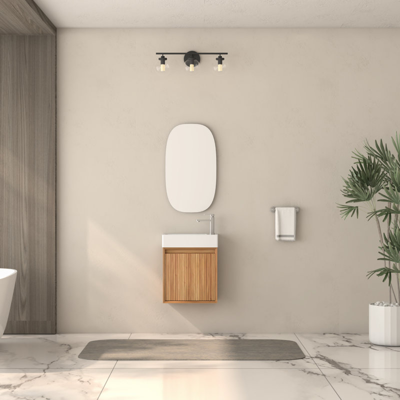 Meuble-lavabo mural de 16 po, bois massif, lavabo en résine blanche, structure, petite surface de conception réversible, installation rapide