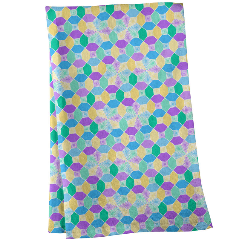 Serviette de thé à motif de vitrail Mcguigan, Bleu / Jaune, Polyester sergé