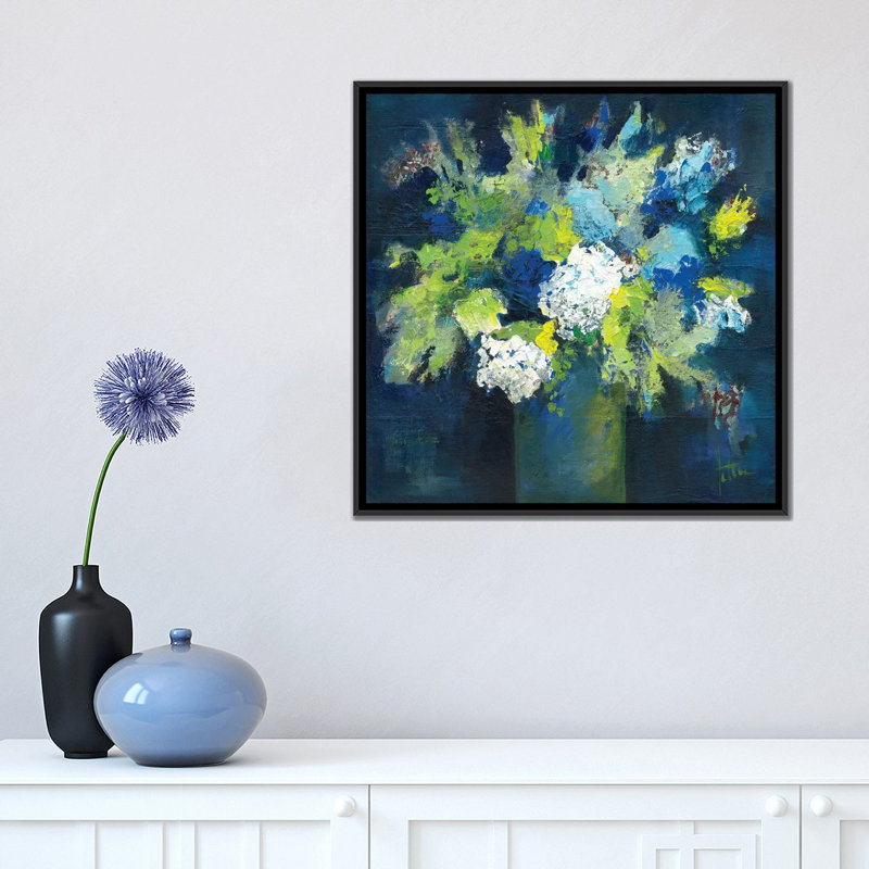 «Bleu», impression sur toile, H 18 po x l 18 po x P 1,5 po, Toile encadrée noire, Pas de tapis