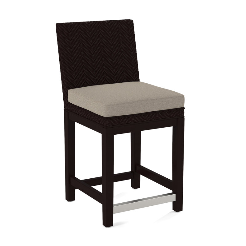 Upholstered Stool, Java Finish, Beige Performance Fabric; 0851-73