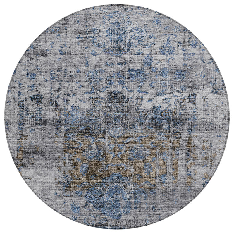 Anna Blue Washable Indoor-Outdoor Rug - , 2'6" x 3'10"