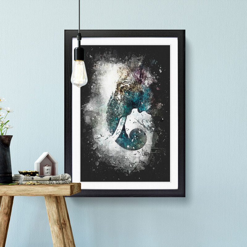 Elephant Profile - Framed Print, 33cm H x 24cm W x 2cm D, Black Framed