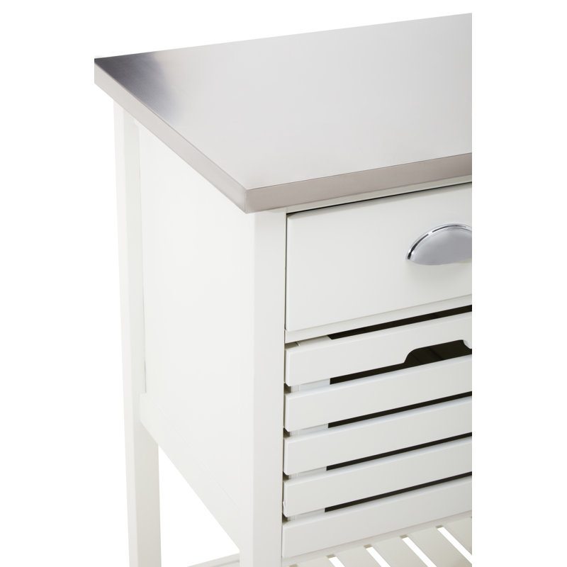 Reales 86cm W Kitchen Island with Stainless Steel Top, Cream