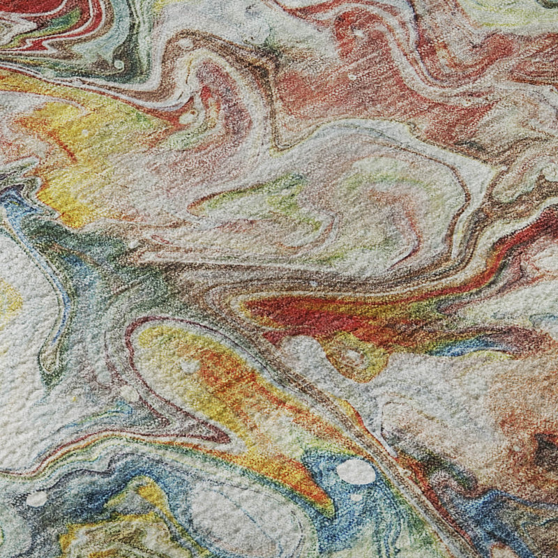 Ivory Abstract Washable Synthetic 5' x 7' Rug