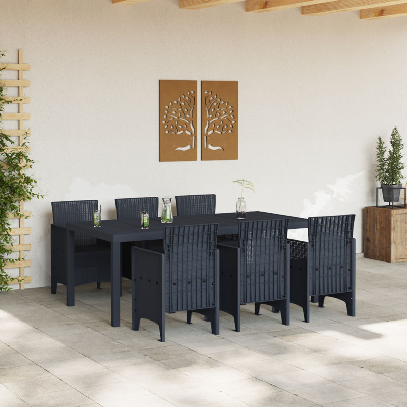 7 Piece Garden Dining Set Poly Rattan, Anthracite, 73cm H x 200cm W x 100cm D