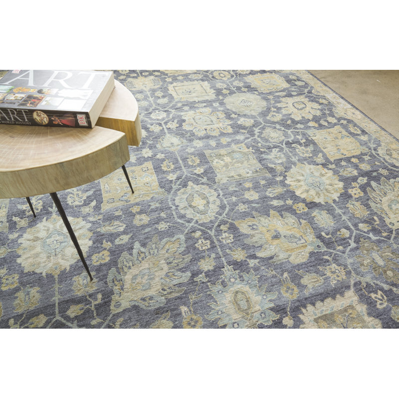 Heirloom Oriental Hand-Knotted Wool Blue Area Rug, Rectangle 12' x 15'