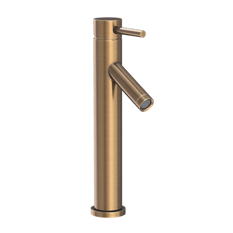 East Linear Single Hole Vessel Faucet, Antique Brass