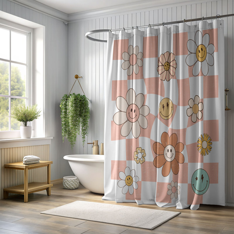 Trippy Daisy - 1 Piece Premium Shower Curtain, H 74 po x l 71 po