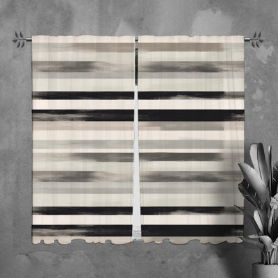 4317_Horizontal Stripes Window Curtains Striped Black Drapes