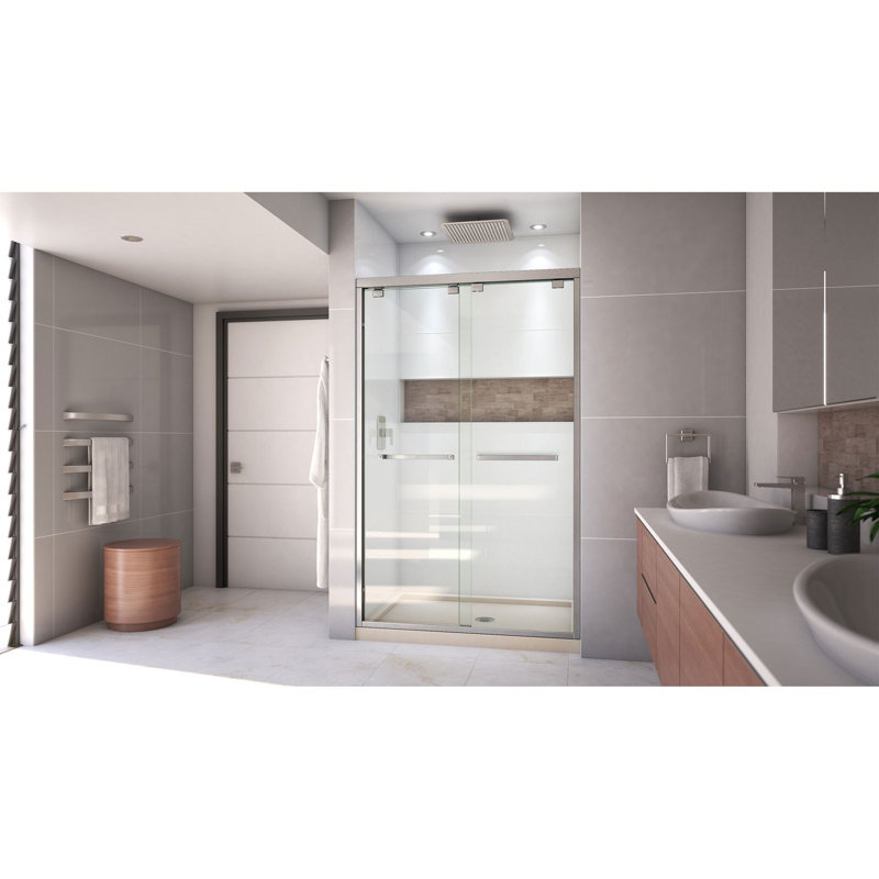 Encore 48" W x 36" D x 78.75" H Semi-Frameless Sliding Shower Enclosure with Base Included, Brushed Nickel