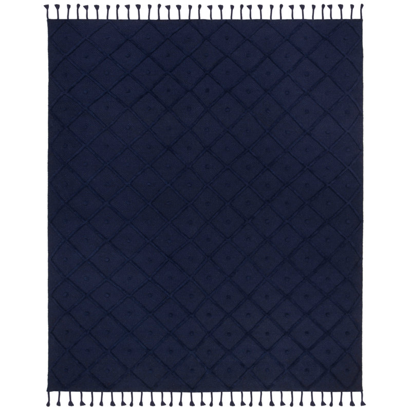 Tapis bleu en laine / coton tissé à la main Kenya, Rectangle 6 pi x 9 pi