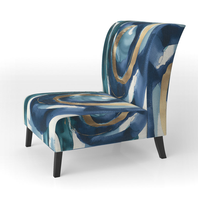 Mettalic I - Glam Upholstered Slipper Chair, Blue/Gold