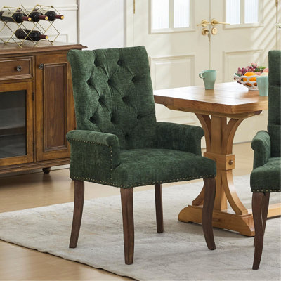 Chaise de salle à manger rembourrée en tissu de chenille, pieds courbés en bois massif, élégante chaise de salle à manger capitonnée pour salle à manger club