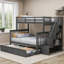 Lit superposÃ© Ã  3 couchages avec rangement (lit simple au-dessus et lit double en dessous), en bois massif gris clair, avec lit gigogne et rangement, pour chambre Ã  coucher ou rÃ©sidence universitaire