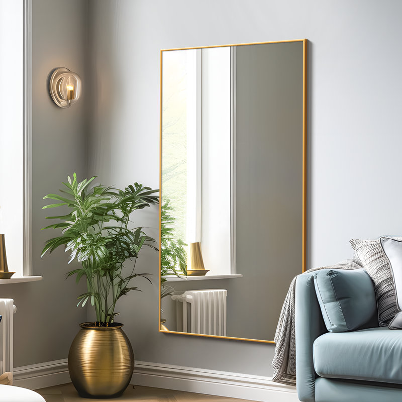 59"*35"Aluminum alloy fine-edged right-angle rectangular gold full-length mirror