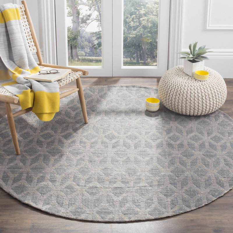 Doleman Hand Woven Jute/Cotton Geometric Rug in Gray/Gold, Round 6'