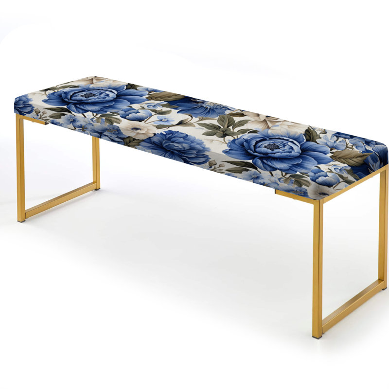 Banc floral rembourré or, Motif victorien bleu des fleurs de la Renaissance