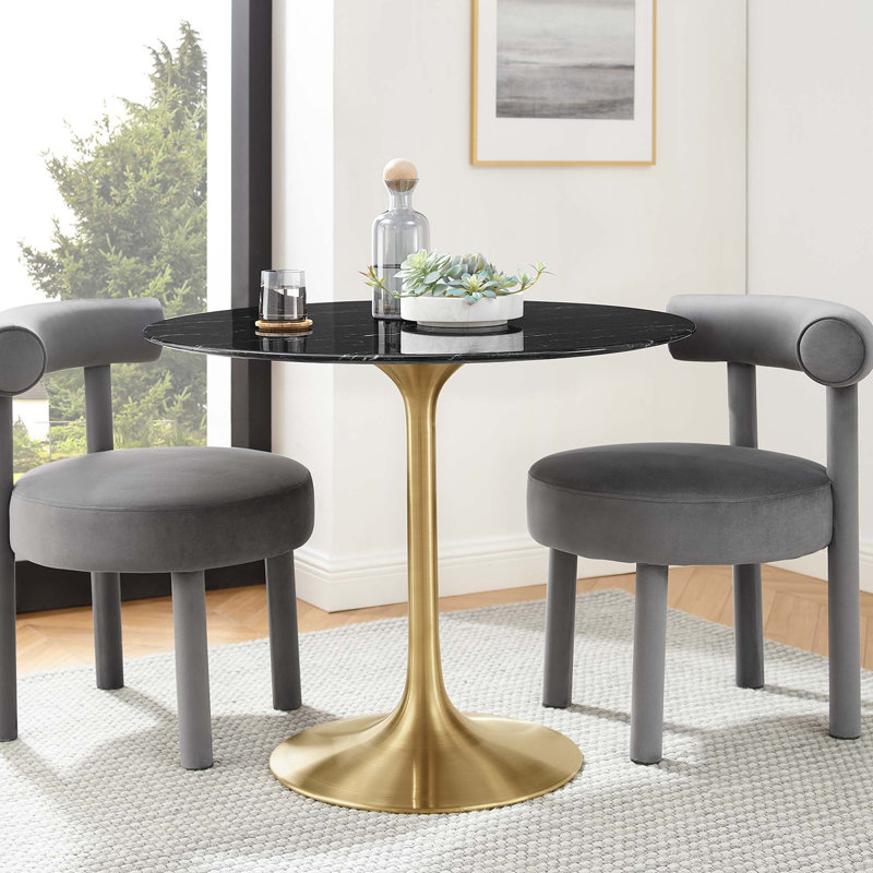 Table de bar Lippa, plateau rond en marbre artificiel, par Modway, Or, L 35,5 po x l 35,5 po
