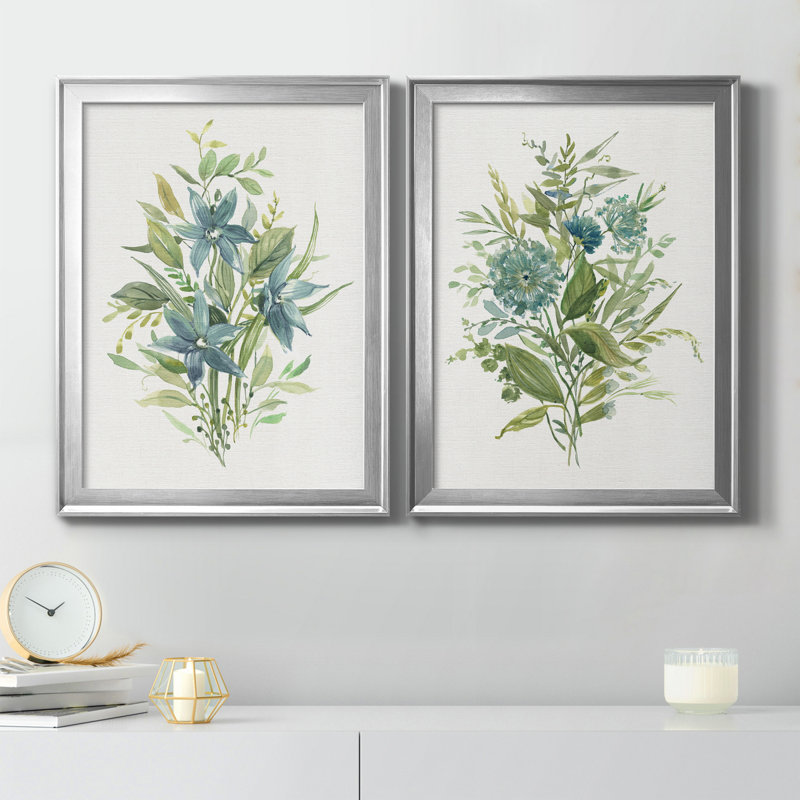 «Greenery I», ensemble de 2 peintures sur toiles, Toile avec cadre argenté, H 22,5 po x l 61 po x P 1,5 po