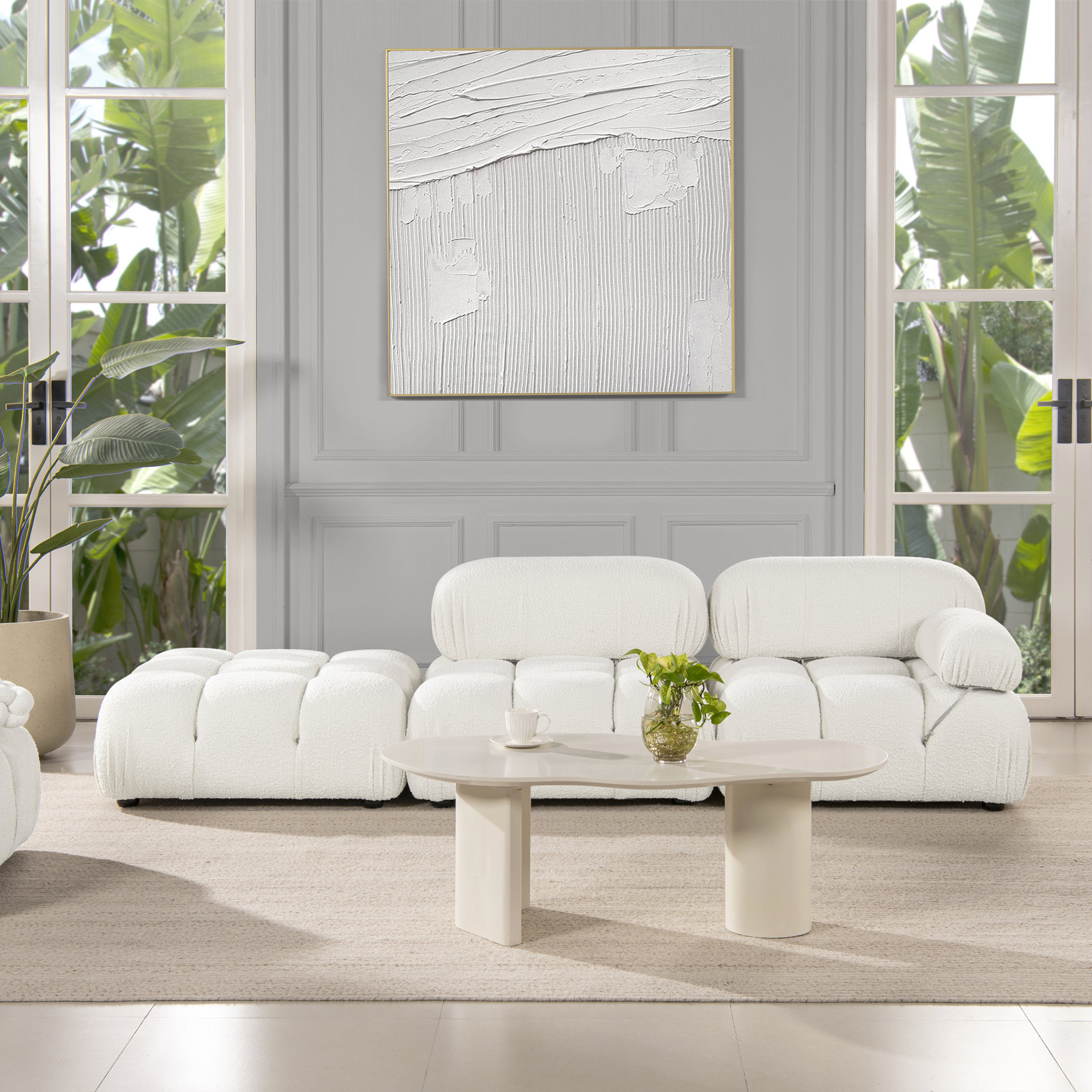 Sigma Upholstered Chaise Lounge, Ivory Boucle